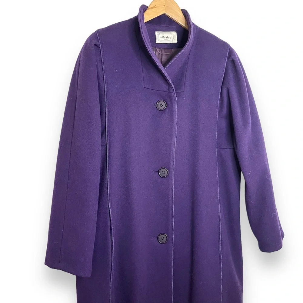 Purple Wool Vintage Button Down Long Jacket - Picture 3 of 9